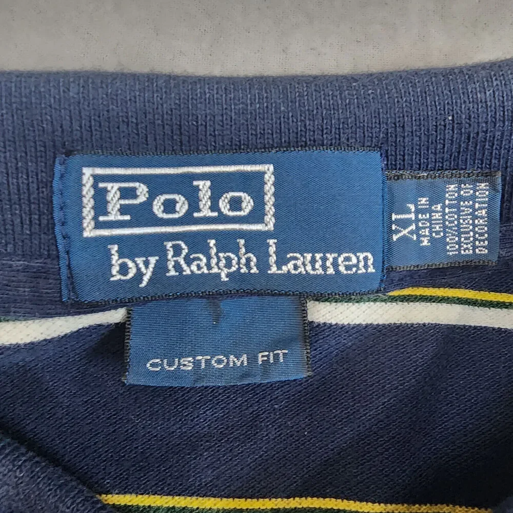 Ralph Lauren Polo Blue and Yellow striped Short Sleeve Pull Over Men's Sz XL‎